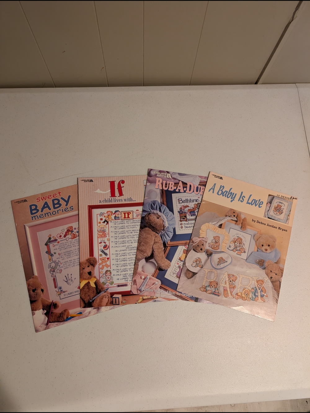 Nursery Cross Stitch Pattern Booklets with Teddy Designs - Pastel Pink/Blue